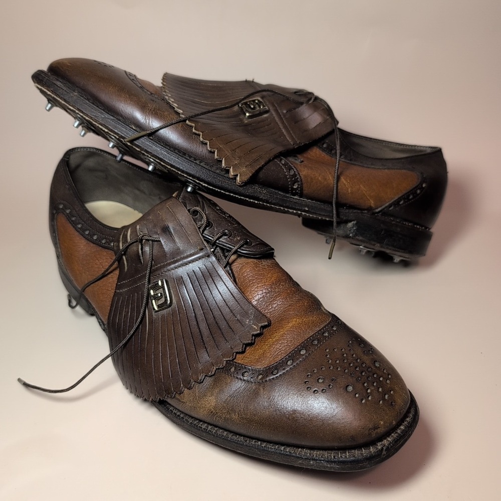 Vintage FootJoy Classics Golf Shoes Mens 11.5 Brown Leather Wingtip Steel Spikes